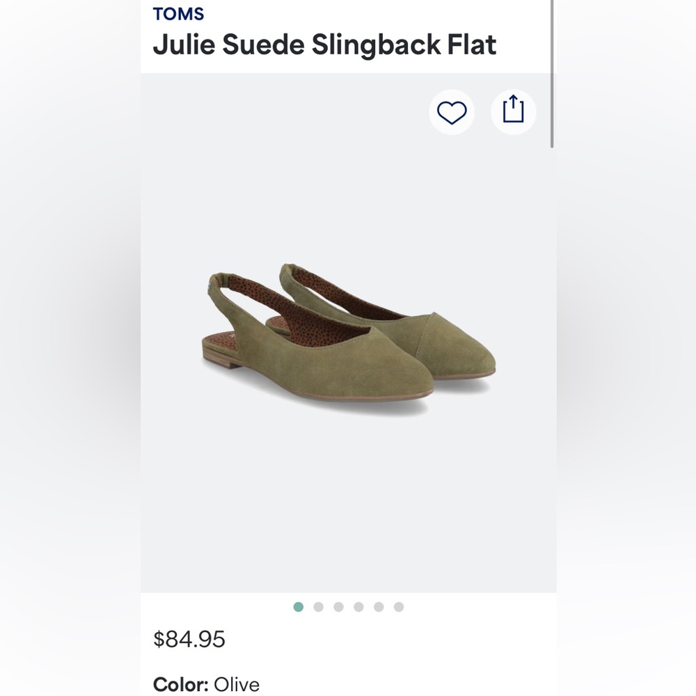 Tom’s Julie Suede Slingback Flat in Olive: Size 8.5